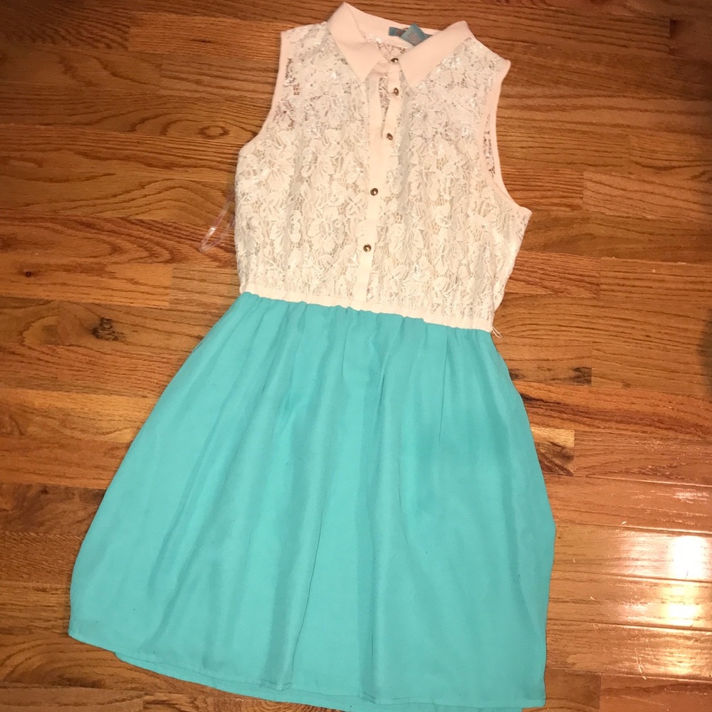 Teal, lace dress